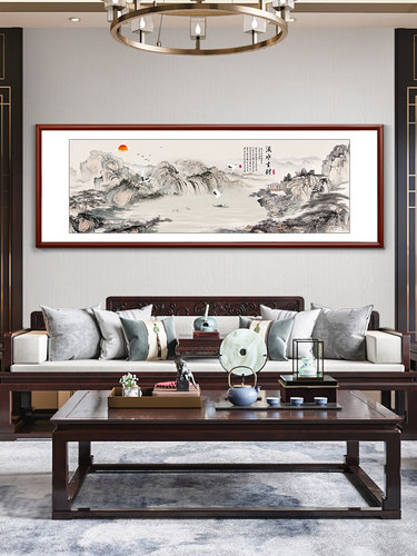 新中式山水画流水生财客厅挂画沙发背景墙画大气字画水墨书房壁画