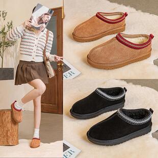 Anbenser民族风Tazz雪地靴女款冬季新款皮毛一体厚底真皮加绒加厚