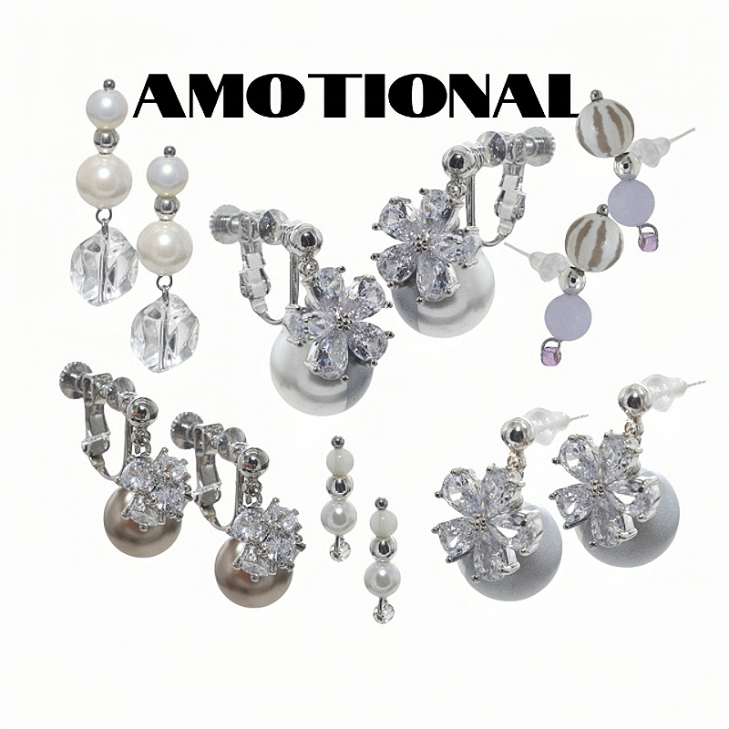 Amotional/耳饰集合原创设计冬日恋歌银色系925银耳钉耳夹珍珠钻