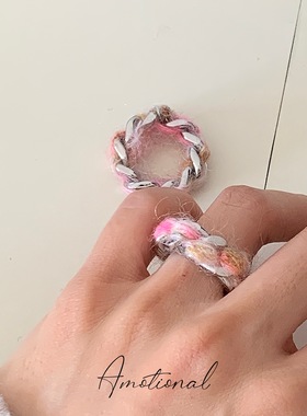 Amotional/马海毛织物戒指缠绕彩色原创装饰不锈钢指环戒指小众