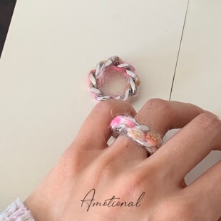 Amotional/马海毛织物戒指缠绕彩色原创装饰不锈钢指环戒指小众