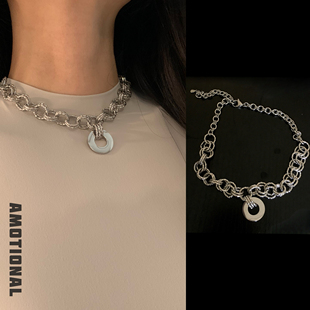 Amotional短款几何项链银色夸张百搭小众原创叠戴礼物夏季不掉色