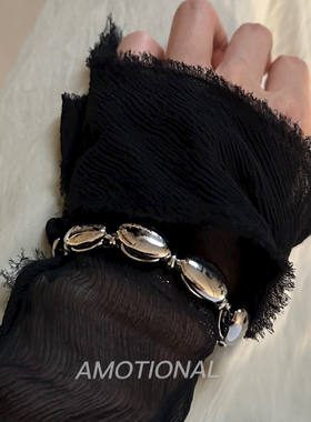 Amotional银色冷淡手链椭圆几何手饰金属夏季原创小众无性别百搭