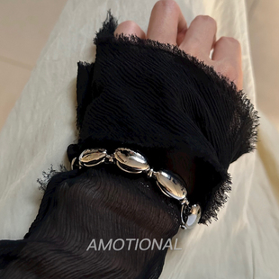 Amotional银色冷淡手链椭圆几何手饰金属夏季原创小众无性别百搭