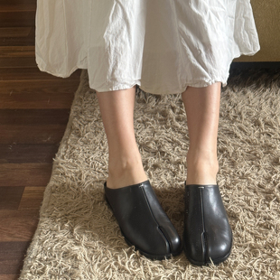 欧洲法式复古水洗真皮分趾鞋2025新款半拖鞋女夏外穿高级感配裙子