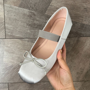 欧洲站小银鞋法式绝美夏天配小裙子的鞋软底真丝缎面单鞋玛丽珍鞋