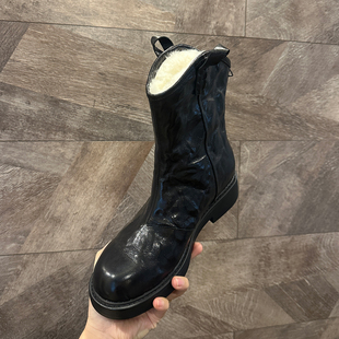 欧洲站羊皮毛一体纯羊毛加厚雪地靴女真皮靴圆头短靴女西部牛仔靴