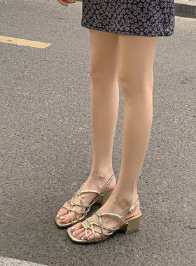 欧洲站法式绝美高跟复古编织罗马配裙子的韩系凉鞋女款2025新款夏