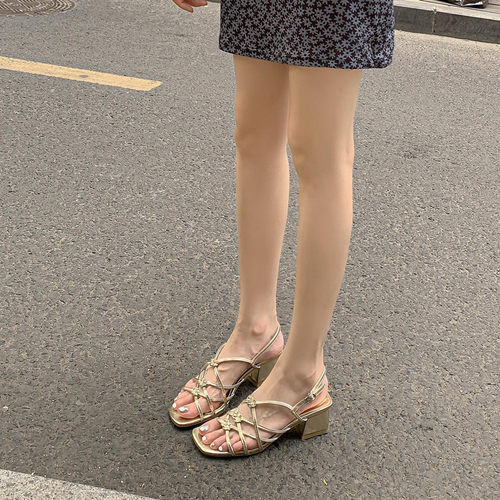 露趾罗马凉鞋头层牛皮交叉绑带