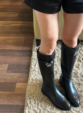 欧洲真皮骑士靴胖mm粗腿马靴大码黑色皮靴时装靴高筒长筒长靴子女