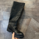 欧洲站2025秋冬新款 小圆头水洗牛皮宽筒直筒靴不过膝长靴高筒真皮