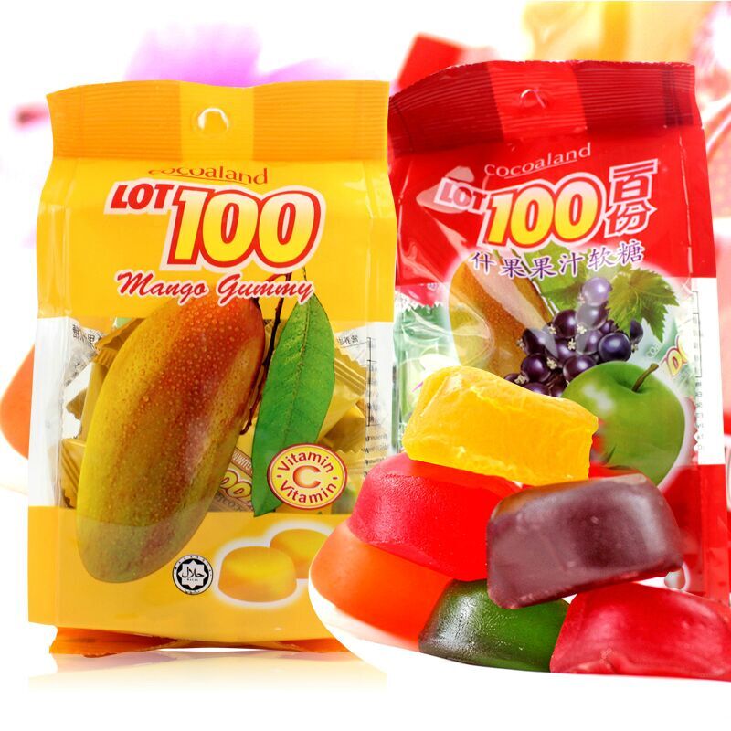 马来西亚进口LOT100一百份果汁芒果软糖QQ糖混合口味喜糖果1000g