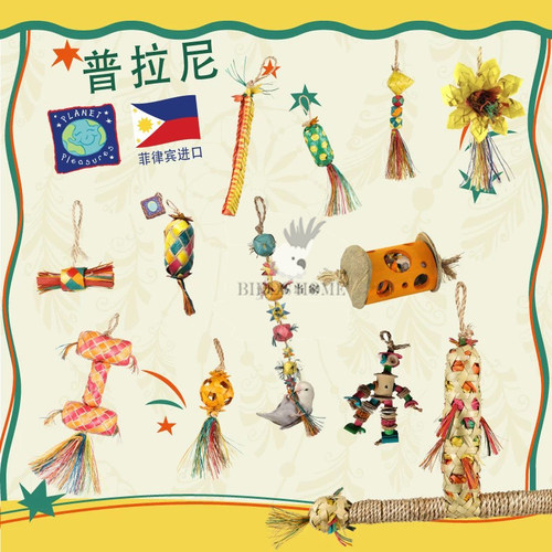 普拉尼天然棕榈叶鹦鹉玩具小型