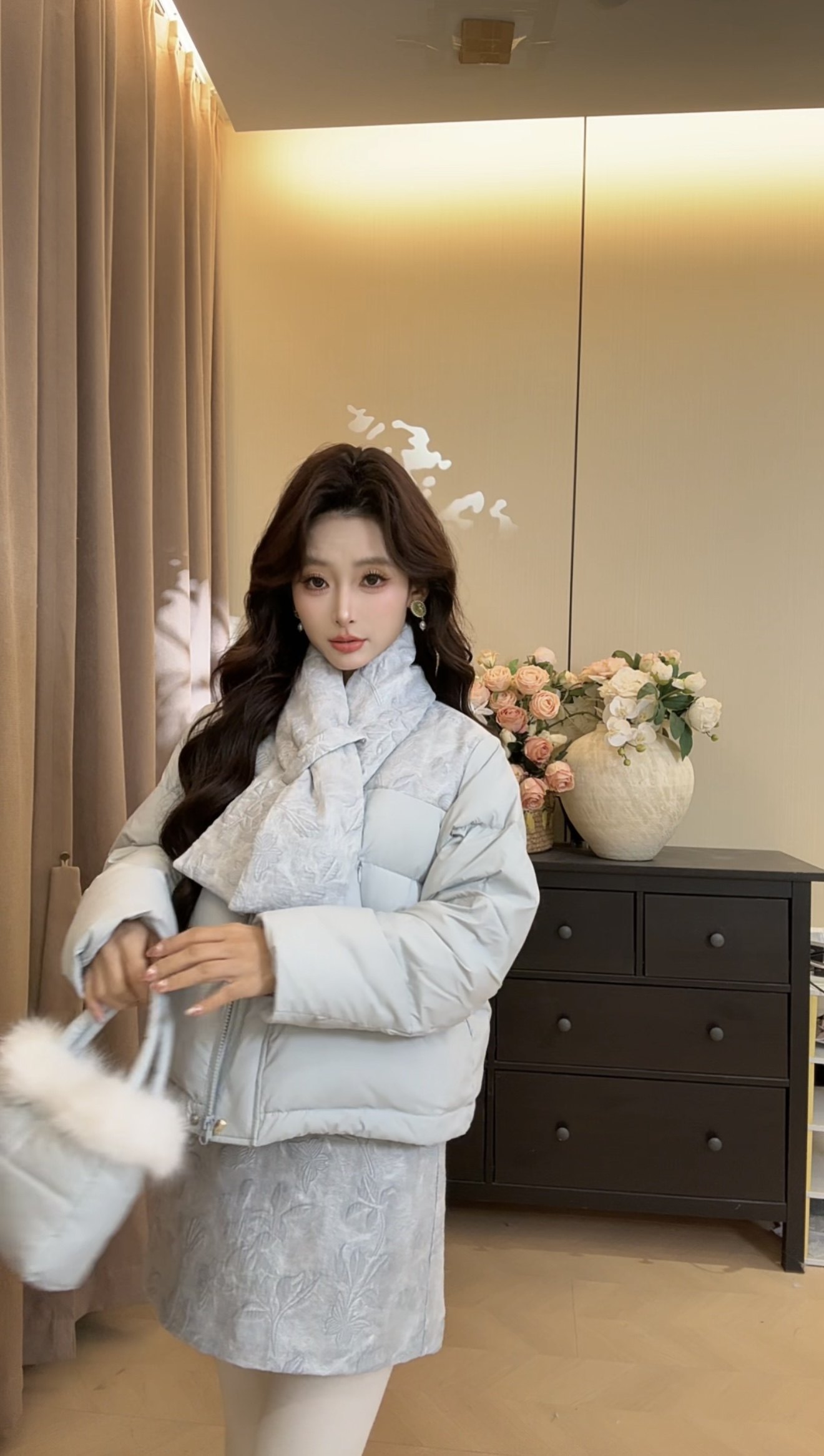 可可可欣【薄雾蓝湾羽绒套装】女装洋气时尚休闲原创小众老钱风