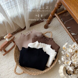 小宝宝针织上衣打底内穿婴幼童女孩木耳边毛衣打底衫2025韩版