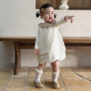 韩版春装女童可爱公主风碎花打底衫连衣裙两件套婴幼宝宝分体套装