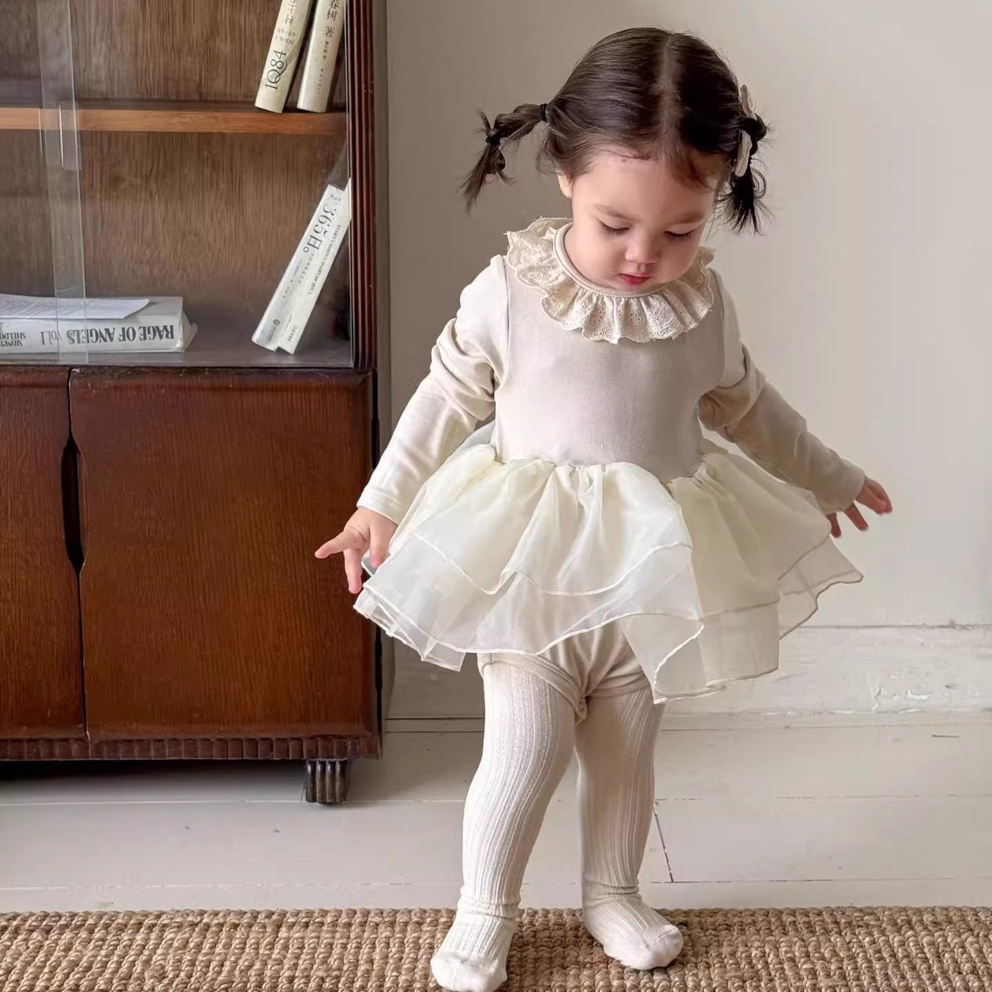 韩版童装 秋季新款 女童连衣裙 儿童荷叶领包屁公主裙 宝爬服裙