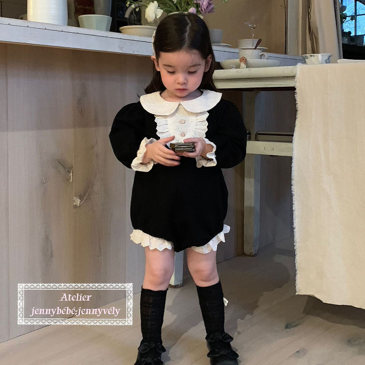 韩版童装 春季新款 婴幼儿赫本风包屁爬服韩版女宝宝花边公主哈衣