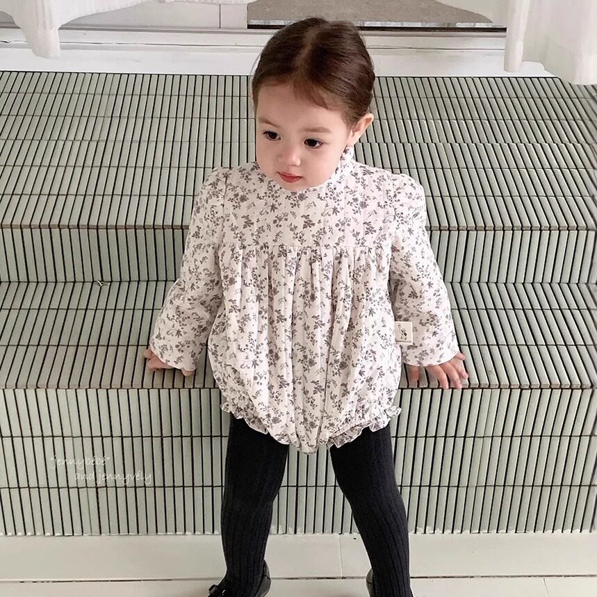 韩版童装 秋冬新款 婴幼儿夹棉三角爬服女宝宝衣服小碎花加厚哈衣