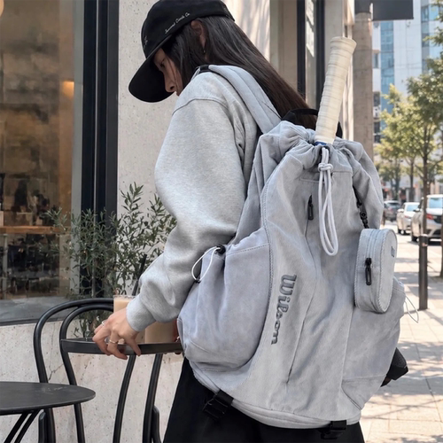 代购Wilson Drawstring V2威尔胜复古灰蓝色灯芯绒抽绳男女网球包