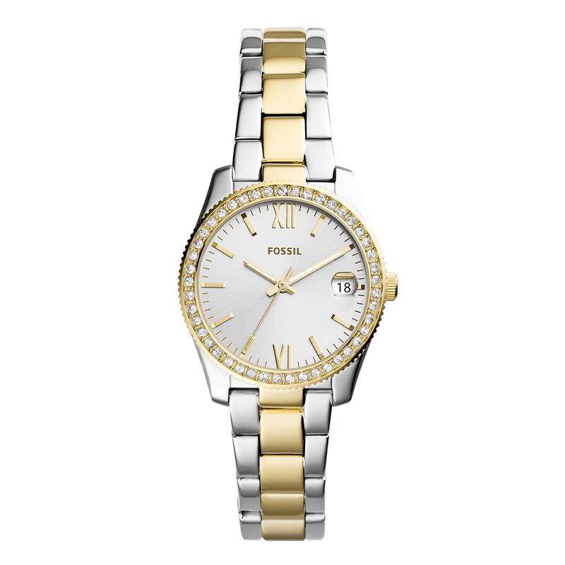 代购Fossil化石女士腕表日期防水指针时尚钢带金属镶钻双色商务