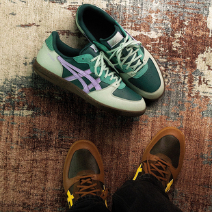 24新款 代购 OG亚瑟士绿紫拼色皮面防滑耐磨男女板鞋 SKYHAND ASICS