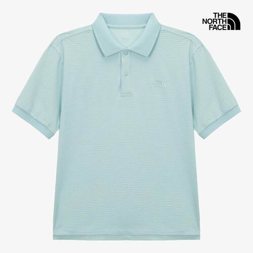 代购THE NORTH FACE北面男士POLO衫透气速干轻便舒适浅蓝色短袖