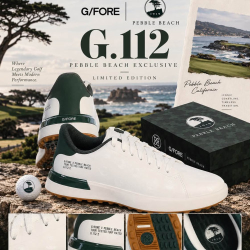 代购GFORE x Pebble Beach联名款白色男士防水防滑高尔夫球鞋