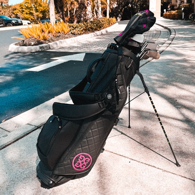 G/FORE DAYTONA PLUS黑色绗缝玫红logo刺绣女士高尔夫球包支架包