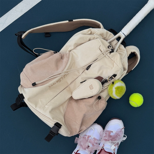 代购Wilson Drawstring V2威尔胜复古卡其色灯芯绒抽绳男女网球包