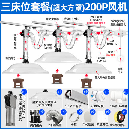 艾灸排烟系统排烟机养生馆轨道式加大定位排烟罩吸烟设备排抽烟机
