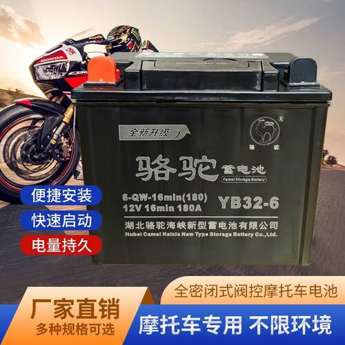 骆驼12V YB32B 36三轮摩托车电池免维护电瓶宗申福田隆鑫燃油通用
