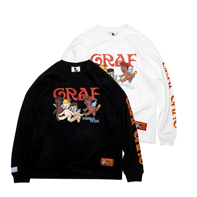 GRAF原创品牌StreetGossip脏辫四个小天使加厚绒面印花双色长袖衫