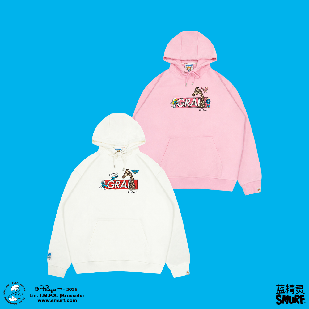 GRAF X SMURF【蓝精灵联名】长颈鹿Bogo刺绣美式卡通加绒帽衫