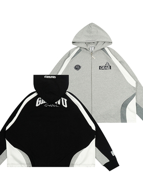 GRAF原创品牌【Blokecore】足球风球衣拼色美式黑白重磅拉链开衫