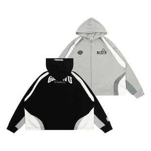 GRAF原创品牌【Blokecore】足球风球衣拼色美式黑白重磅拉链开衫