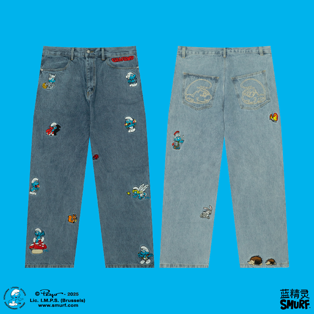 GRAFXSMURF小动物蓝精灵牛仔裤