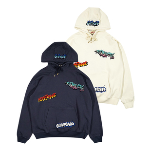 GRAF原创品牌Graffiti墙上涂鸦图案刺绣重磅炭灰宽松美式帽衫卫衣