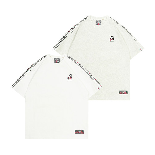 GRAF音符五线谱拼接刺绣美式短袖