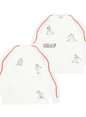 GRAF原创品牌【TheRemix】面料混音系列手绣棒球人缝线美式长袖T