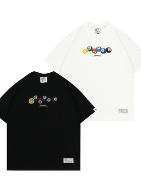 GRAF原创品牌【Pool】彩色台球元素重磅刺绣印花美式街头短袖T恤