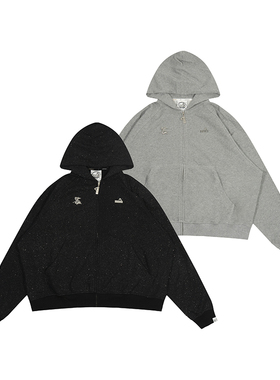 GRAF原创品牌【特殊面料】闪光黑灰色亮晶晶效果直拉宽松街头帽衫