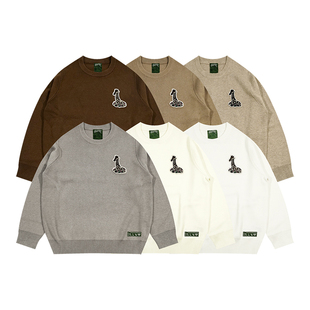 GRAF原创品牌休息的长颈鹿圆领针织衫大地色系基础羊毛混纺毛衣