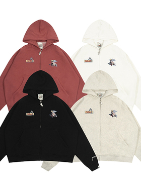 GRAF原创品牌【厚绒重磅】灰色系AK47天使刺绣直拉美式戴帽开衫