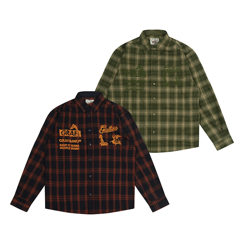 南瓜草写刺绣长袖GRAF原创衬衣