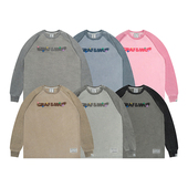 GRAF原创品牌水洗做旧幻影字母印花舒适重磅美式 街头情侣插肩长袖