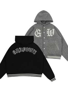 GRAF原创品牌【GW】美式大绣章刺绣羊毛呢夹棉棒球重磅厚外套夹克