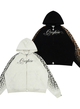 GRAF原创品牌【TheSample】基础采样系列渐变雪豹纹水钻直拉帽衫