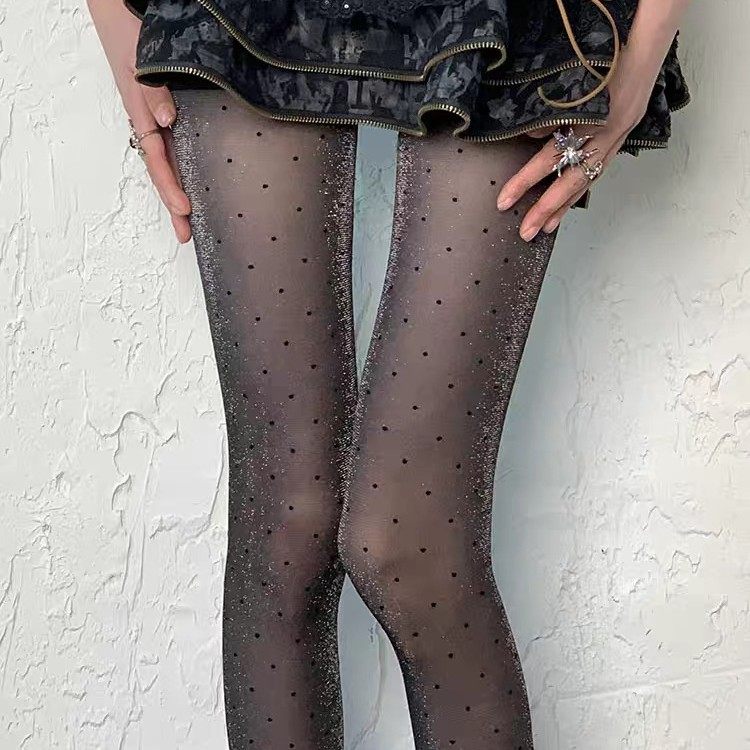 超亮银丝波点丝袜连裤袜奢华个性薄透jk袜子女春夏打底裤袜黑丝女,女士内衣/男士内衣/家居服,连裤袜/打底袜,淘宝优惠券,粉丝福利购,淘宝优惠卷