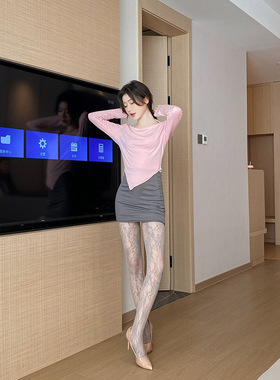 黑丝袜网红薄款镂空提花袜子灰色花朵图案打底袜JK网袜丝袜3178